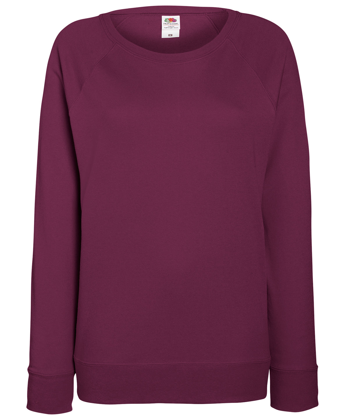 Tryck din logga på Sweatshirts från Fruit of the Loom - Anpassa Fruit Of The Loom - Lätt raglan sweatshirt för damer i färgen Burgundy för företag, föreningar och privatpersoner