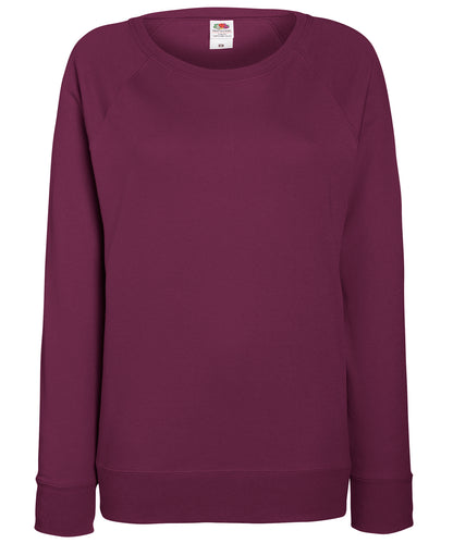 Tryck din logga på Sweatshirts från Fruit of the Loom - Anpassa Fruit Of The Loom - Lätt raglan sweatshirt för damer i färgen Burgundy för företag, föreningar och privatpersoner