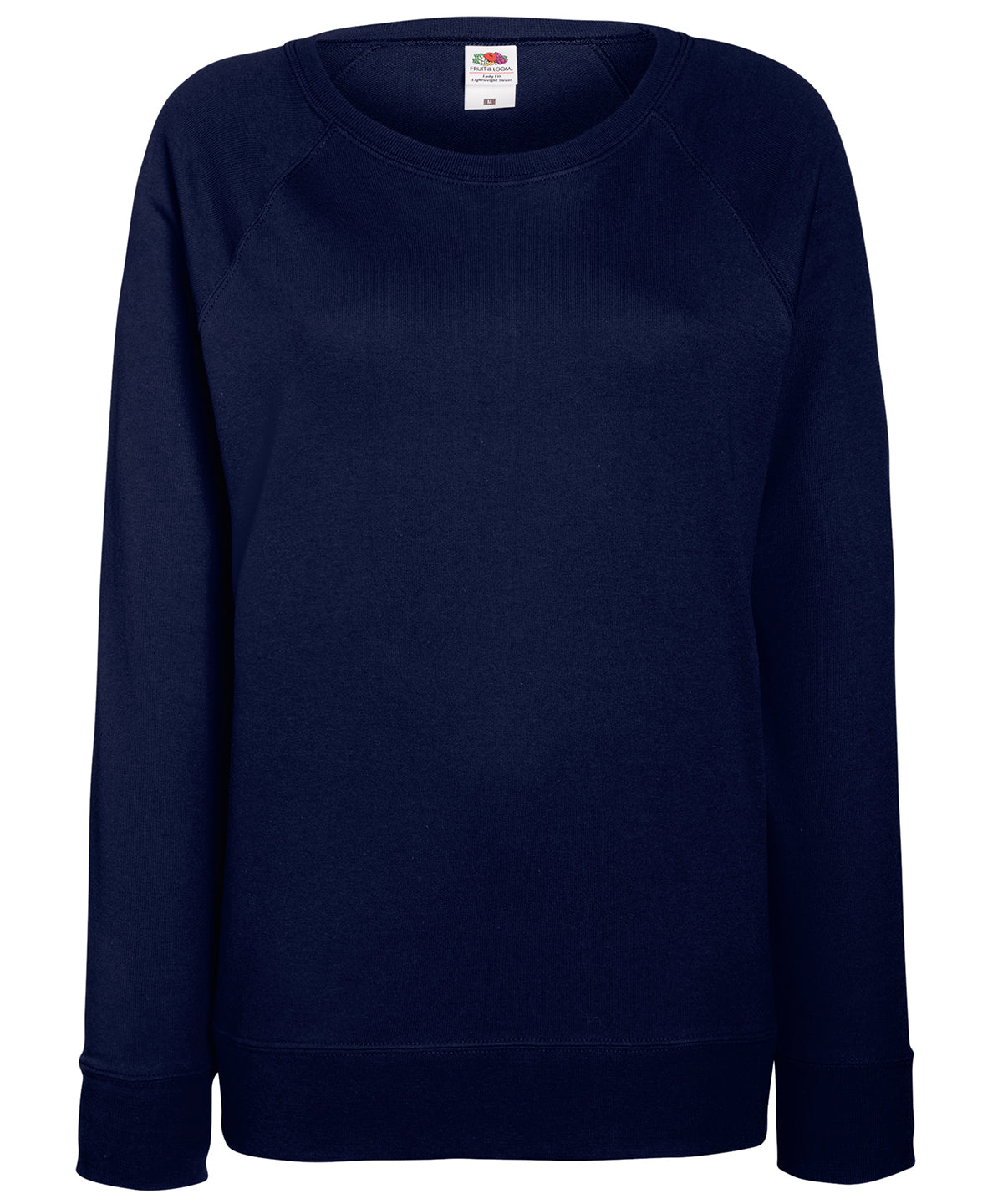 Tryck din logga på Sweatshirts från Fruit of the Loom - Anpassa Fruit Of The Loom - Lätt raglan sweatshirt för damer i färgen Marinblå för företag, föreningar och privatpersoner