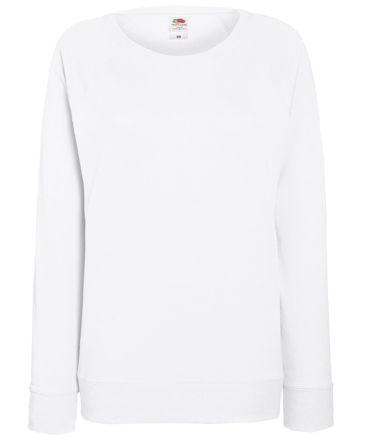 Tryck din logga på Sweatshirts från Fruit of the Loom - Anpassa Fruit Of The Loom - Lätt raglan sweatshirt för damer i färgen Vit för företag, föreningar och privatpersoner