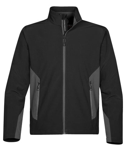 Tryck din logga på Softshelljackor från Stormtech - Anpassa Pulse softshell i färgen Svart för företag, föreningar och privatpersoner