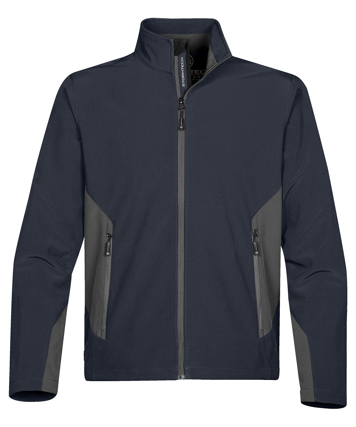 Tryck din logga på Softshelljackor från Stormtech - Anpassa Pulse softshell i färgen Marinblå för företag, föreningar och privatpersoner
