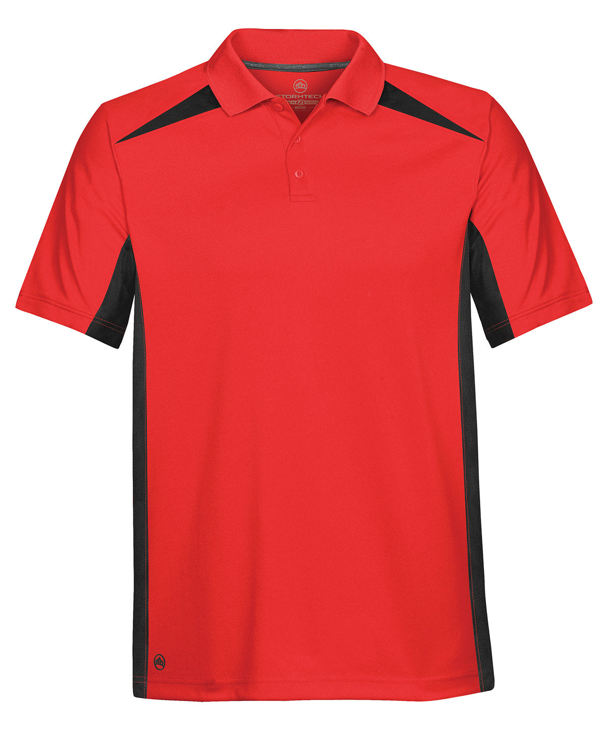 Tryck din logga på Piké från Stormtech - Anpassa Stormtech H2X-DRY Performance Polo – Two-Tone i färgen Mellan röd för företag, föreningar och privatpersoner