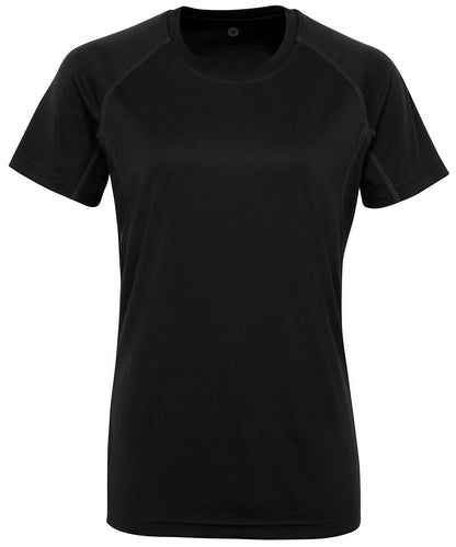 Tryck din logga på T-shirts från TriDri - Anpassa Dam TriDri panelled tech tee i färgen Svart för företag, föreningar och privatpersoner