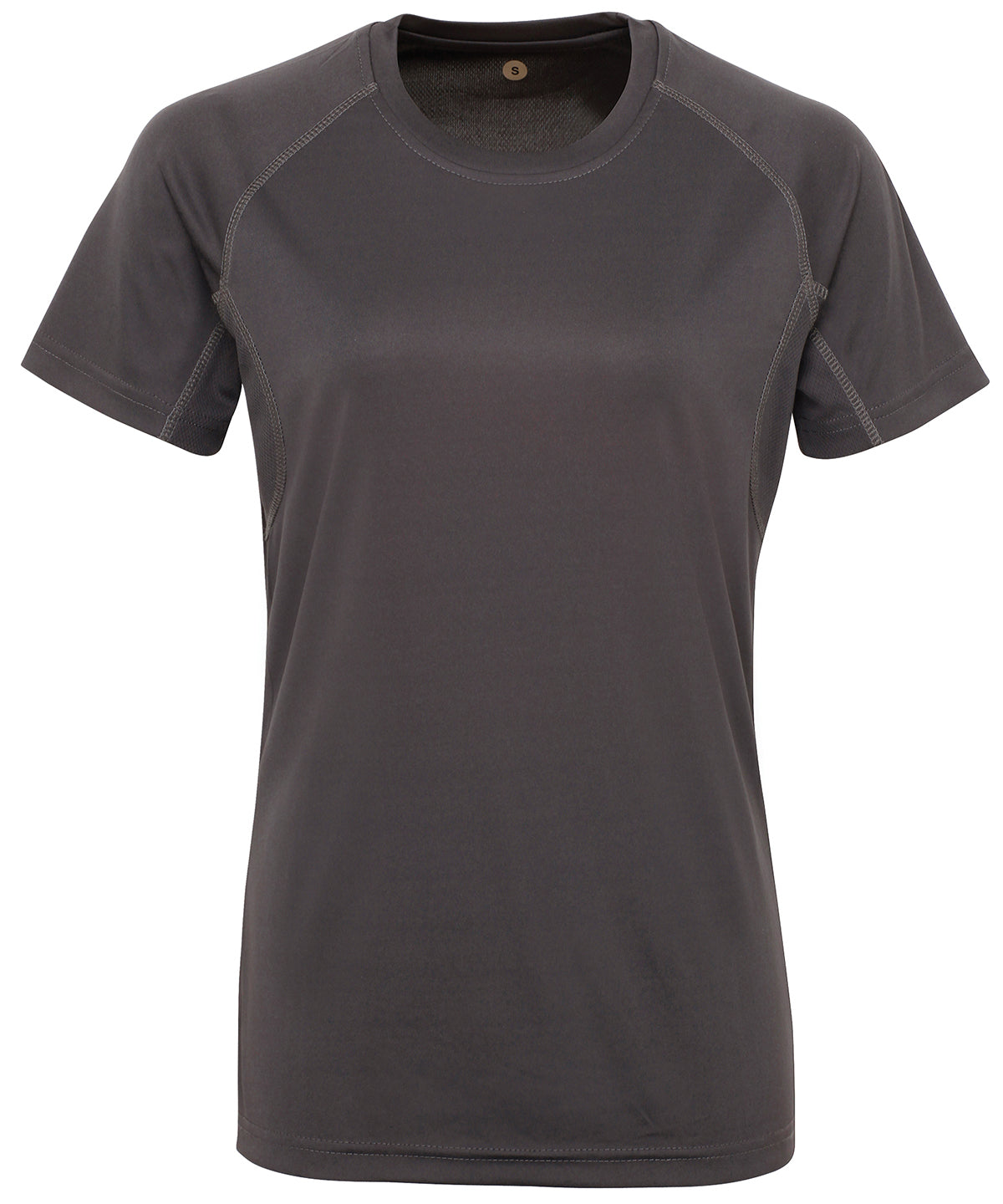 Tryck din logga på T-shirts från TriDri - Anpassa Dam TriDri panelled tech tee i färgen Mörkgrå för företag, föreningar och privatpersoner