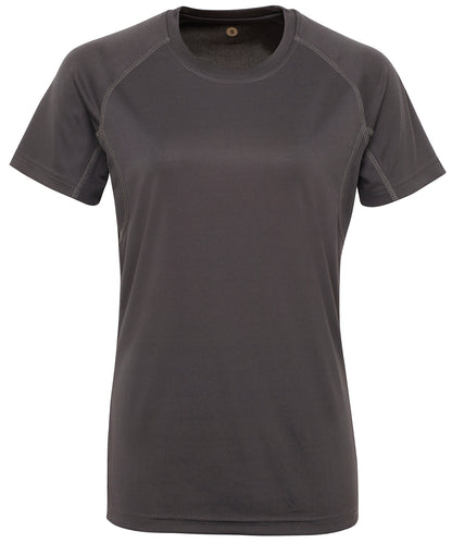 Tryck din logga på T-shirts från TriDri - Anpassa Dam TriDri panelled tech tee i färgen Mörkgrå för företag, föreningar och privatpersoner