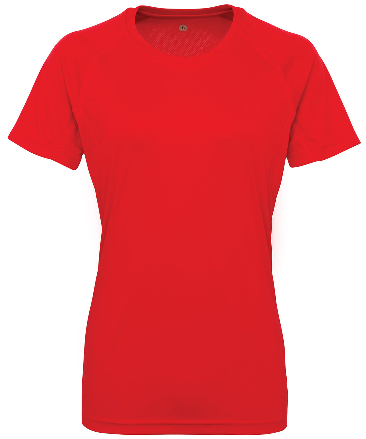 Tryck din logga på T-shirts från TriDri - Anpassa Dam TriDri panelled tech tee i färgen Mellan röd för företag, föreningar och privatpersoner