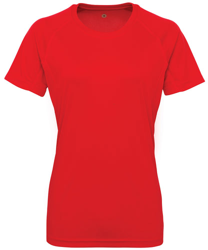 Tryck din logga på T-shirts från TriDri - Anpassa Dam TriDri panelled tech tee i färgen Mellan röd för företag, föreningar och privatpersoner