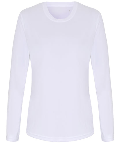 Tryck din logga på T-shirts från TriDri - Anpassa TriDri långärmad performance t-shirt för damer i färgen Vit för företag, föreningar och privatpersoner