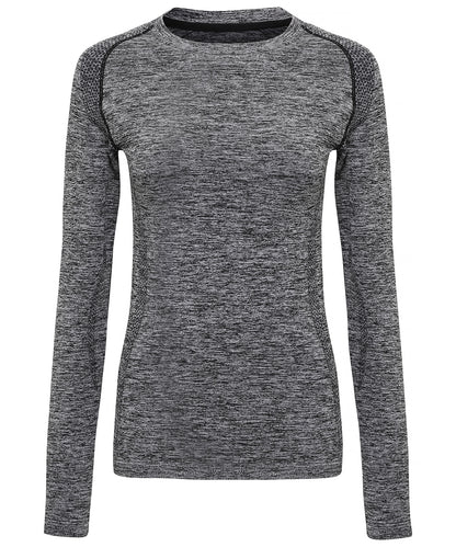 Tryck din logga på T-shirts från TriDri - Anpassa Dam TriDri sömlös '3D fit' långärmad topp med multisportprestanda i färgen Ljunggrå för företag, föreningar och privatpersoner