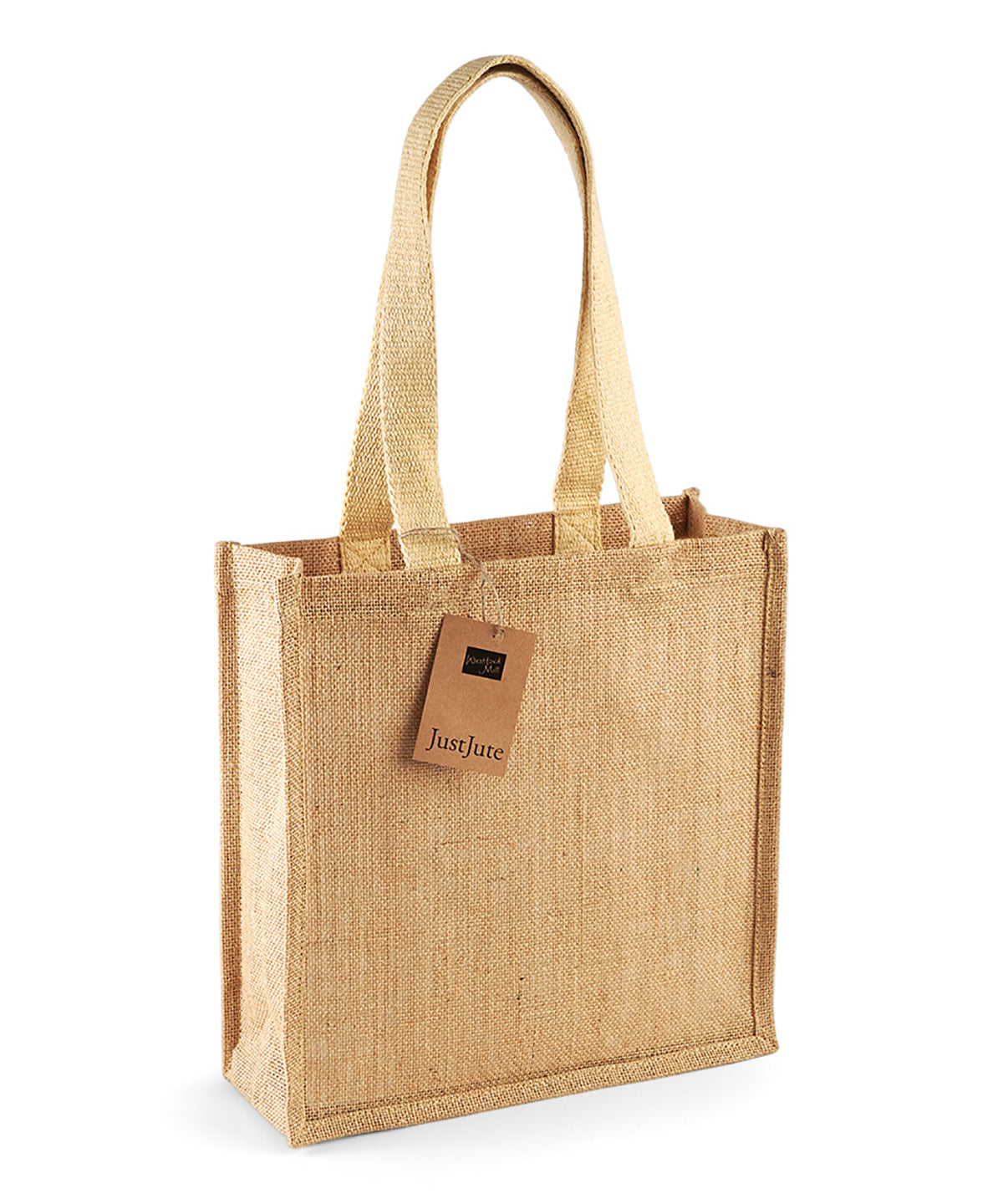 Tryck din logga på Väskor från Westford Mill - Anpassa Compact Jute Bag i färgen Naturligt One Size för företag, föreningar och privatpersoner