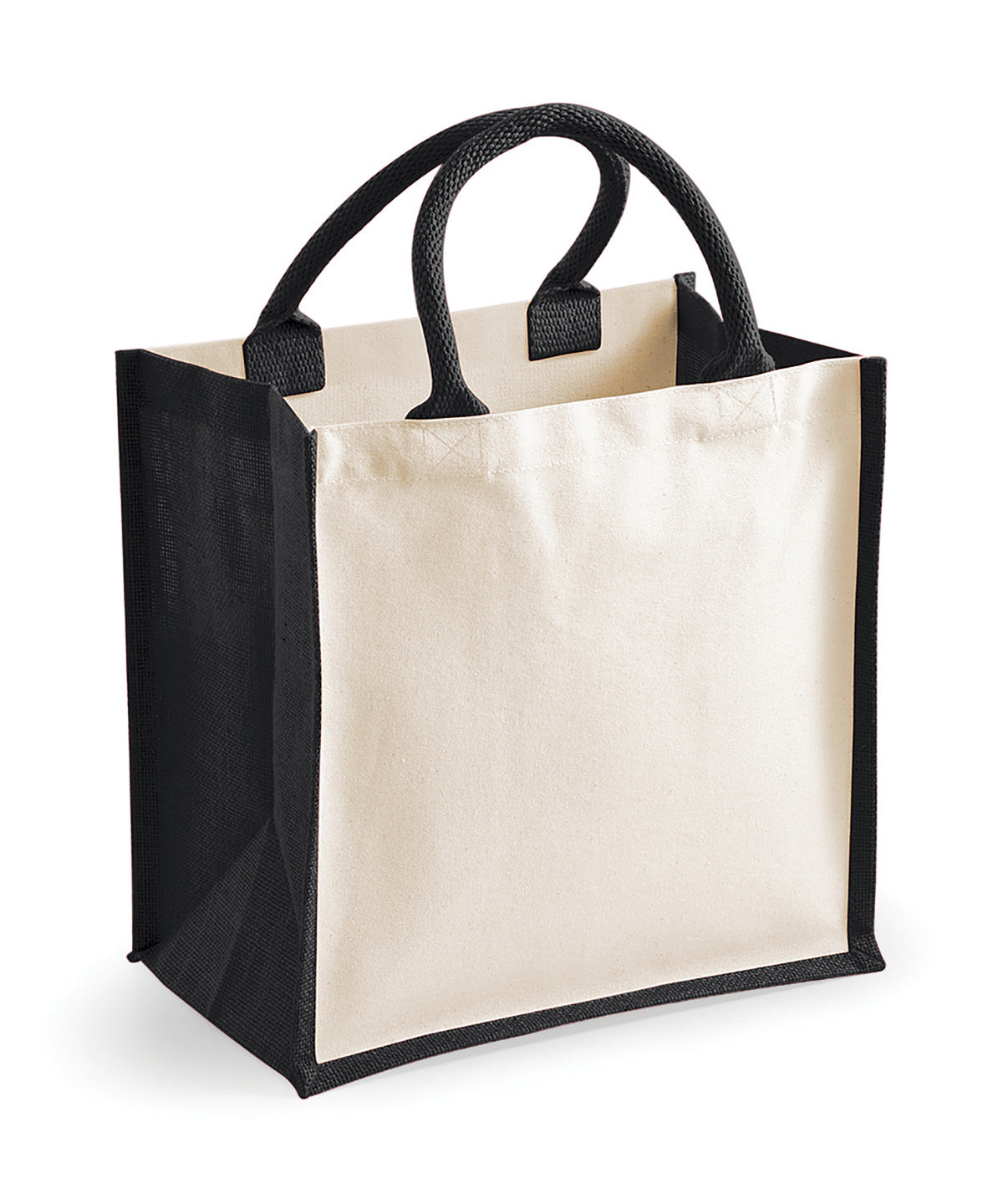 Tryck din logga på Väskor från Westford Mill - Anpassa Printers Jute Midi Tote i färgen Svart One Size för företag, föreningar och privatpersoner