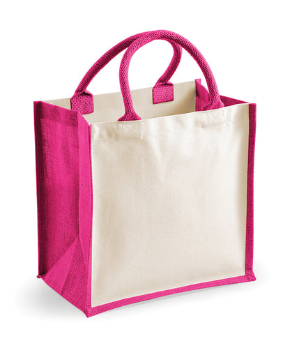 Tryck din logga på Väskor från Westford Mill - Anpassa Printers Jute Midi Tote i färgen Fuchsia One Size för företag, föreningar och privatpersoner