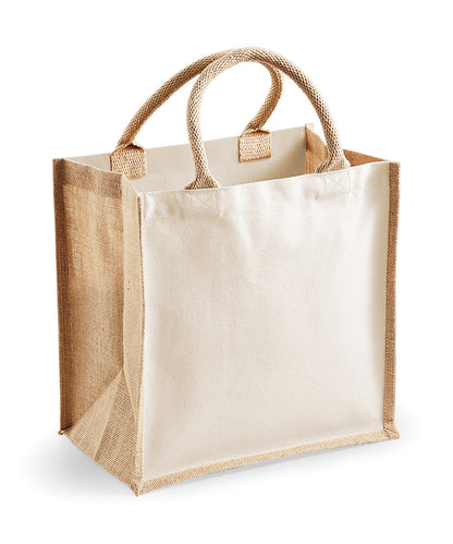 Tryck din logga på Väskor från Westford Mill - Anpassa Printers Jute Midi Tote i färgen Naturligt One Size för företag, föreningar och privatpersoner