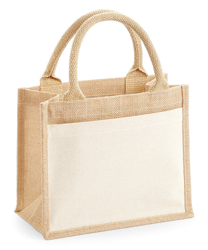 Tryck din logga på Väskor från Westford Mill - Anpassa Jute Gift Bag with Cotton Pocket i färgen Naturligt One Size för företag, föreningar och privatpersoner