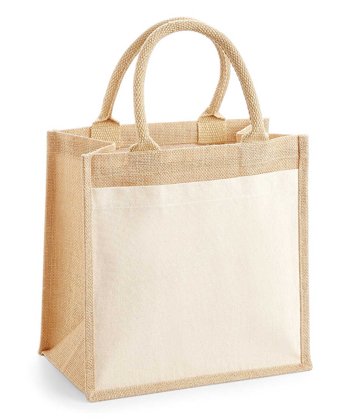 Tryck din logga på Väskor från Westford Mill - Anpassa Jute Midi Tote with Cotton Pocket i färgen Naturligt One Size för företag, föreningar och privatpersoner