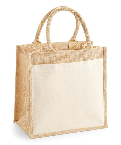 Tryck din logga på Väskor från Westford Mill - Anpassa Jute Midi Tote with Cotton Pocket i färgen Naturligt One Size för företag, föreningar och privatpersoner