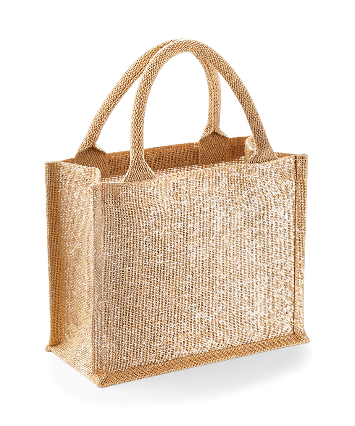 Tryck din logga på Väskor från Westford Mill - Anpassa Shimmer Jute Mini Gift Medic i färgen Naturligt One Size för företag, föreningar och privatpersoner
