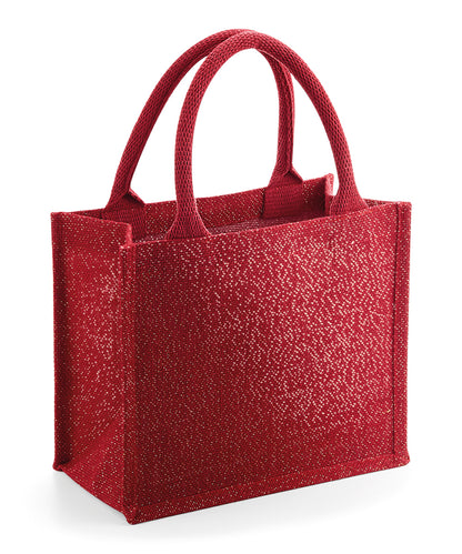 Tryck din logga på Väskor från Westford Mill - Anpassa Shimmer Jute Mini Gift Medic i färgen Mellan röd One Size för företag, föreningar och privatpersoner