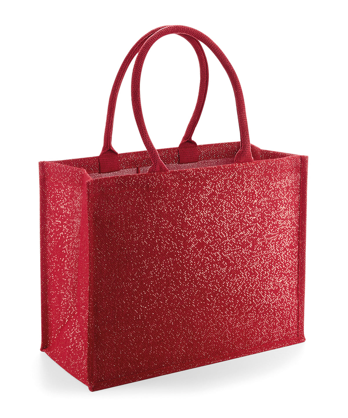 Tryck din logga på Väskor från Westford Mill - Anpassa Shimmer Jute Shopper i färgen Mellan röd One Size för företag, föreningar och privatpersoner