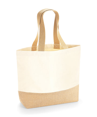 Tryck din logga på Väskor från Westford Mill - Anpassa Canvas Jute Base Tote i färgen Naturligt One Size för företag, föreningar och privatpersoner