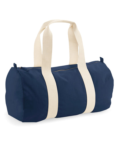Tryck din logga på Väskor från Westford Mill - Anpassa EarthAware Organic Barrel Bag i färgen Marinblå One Size för företag, föreningar och privatpersoner