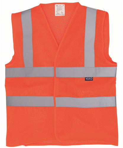 Tryck din logga på Skyddsvästar från Yoko - Anpassa Top cool väst i öppen mesh med 2 band och hängslen i färgen Mellan Orange för företag, föreningar och privatpersoner