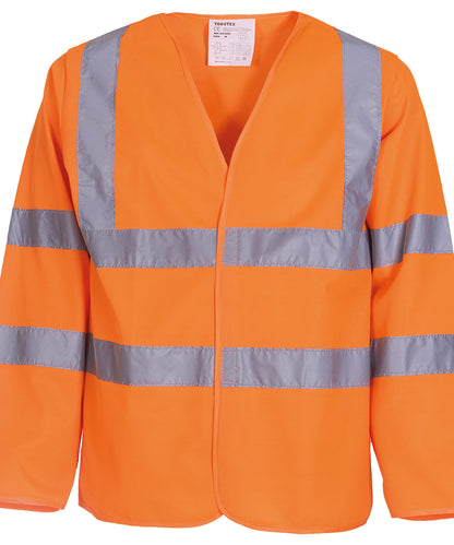 Tryck din logga på Skyddsvästar från Yoko - Anpassa Hi-vis väst med lång ärm i färgen Mellan Orange för företag, föreningar och privatpersoner
