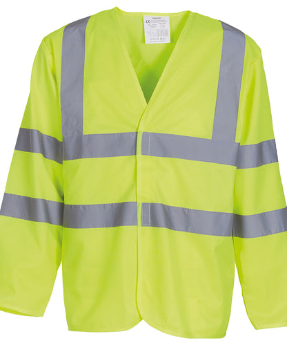 Tryck din logga på Skyddsvästar från Yoko - Anpassa Hi-vis väst med lång ärm i färgen Ljusgul för företag, föreningar och privatpersoner