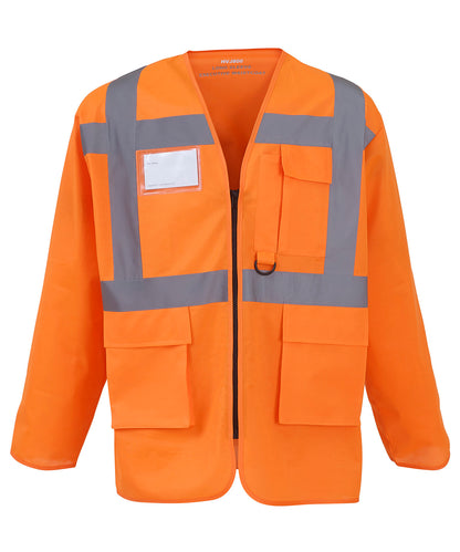Tryck din logga på Skyddsvästar från Yoko - Anpassa Hi-vis väst med lång ärm för chefer i färgen Mellan Orange för företag, föreningar och privatpersoner