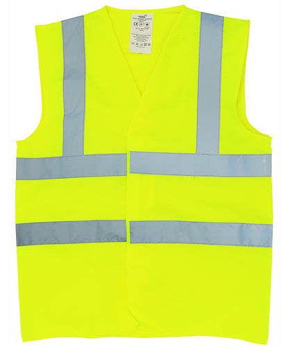 Tryck din logga på Skyddsvästar från Yoko - Anpassa Flamskyddad ärmlös väst i hi-vis-utförande i färgen Ljusgul för företag, föreningar och privatpersoner