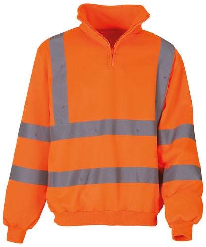 Tryck din logga på Sweatshirts från Yoko - Anpassa Hi-vis sweatshirt med dragkedja i färgen Mellan Orange för företag, föreningar och privatpersoner