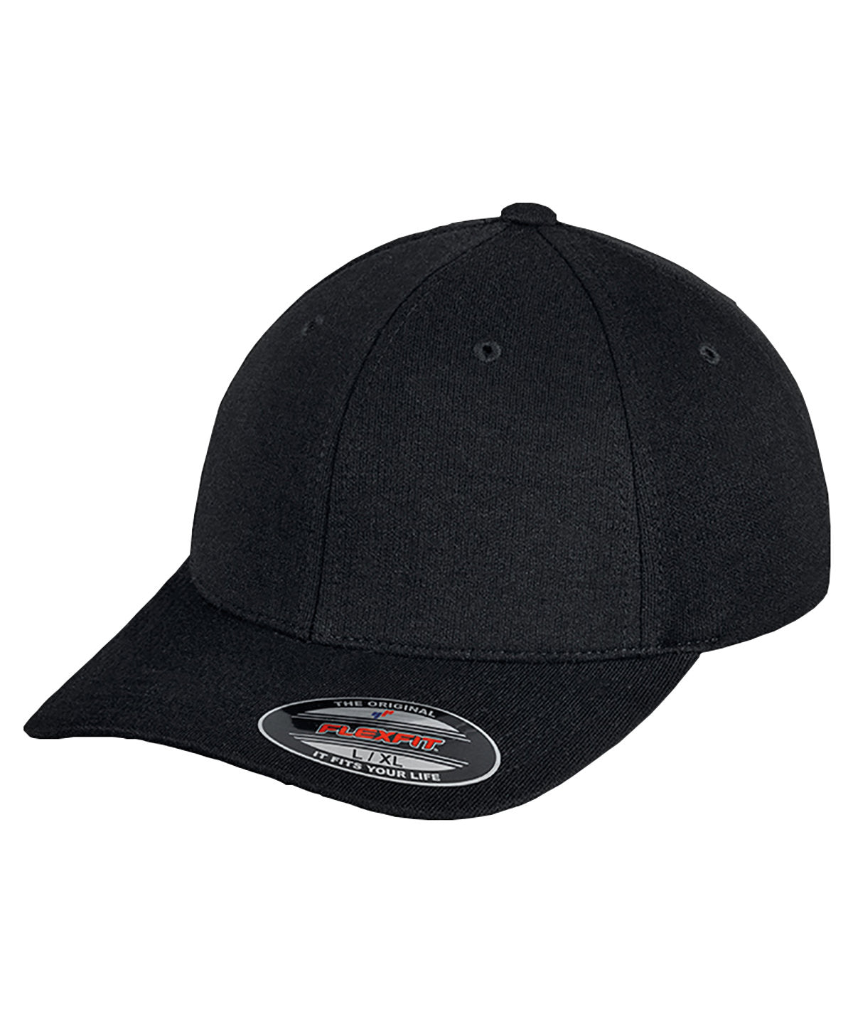 Tryck din logga på Kepsar från Flexfit by Yupoong - Anpassa Flexfit dubbel Jersey-keps i färgen Svart för företag, föreningar och privatpersoner