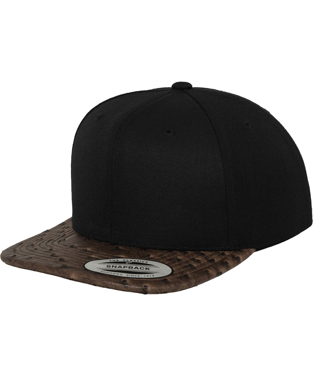 Tryck din logga på Kepsar från Flexfit by Yupoong - Anpassa Snapback i läder i färgen Svart One Size för företag, föreningar och privatpersoner