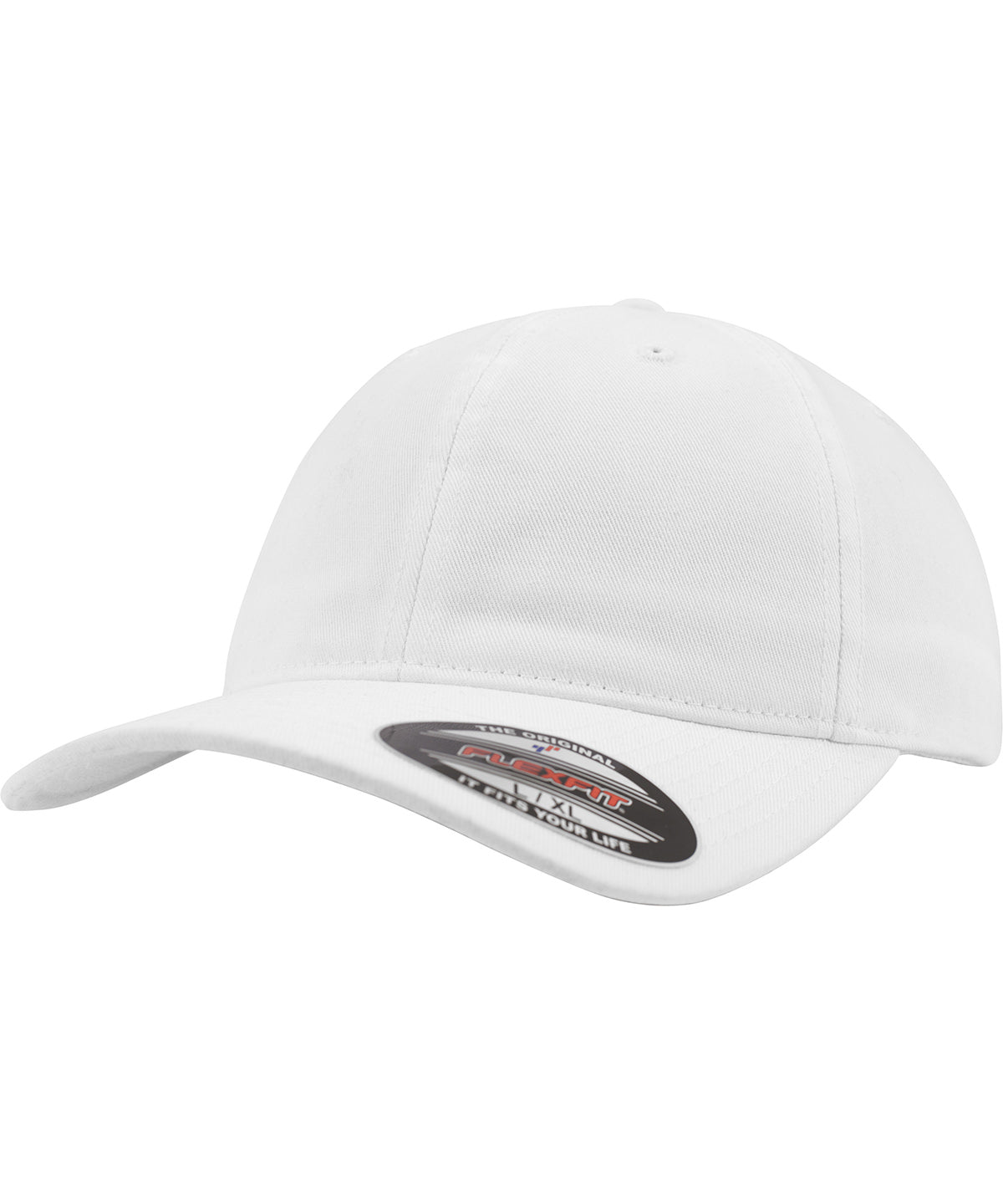 Tryck din logga på Kepsar från Flexfit by Yupoong - Anpassa Flexfit dad hat i tvättad bomull i färgen Vit för företag, föreningar och privatpersoner