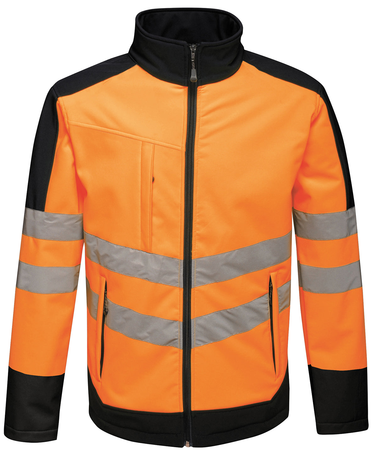 Tryck din logga på Softshelljackor från Regatta High Visibility - Anpassa High-vis pro softshell i färgen Mellan Orange för företag, föreningar och privatpersoner