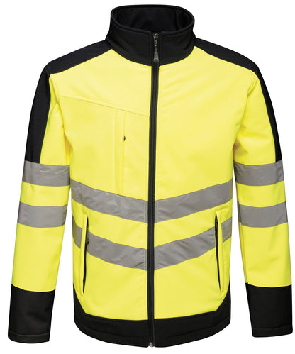 Tryck din logga på Softshelljackor från Regatta High Visibility - Anpassa High-vis pro softshell i färgen Mellan gul för företag, föreningar och privatpersoner