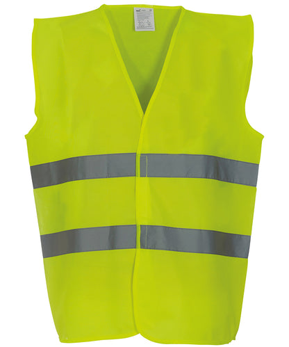 Tryck din logga på Skyddsvästar från Yoko - Anpassa Hi-vis väst med 2-band i färgen Ljusgul för företag, föreningar och privatpersoner