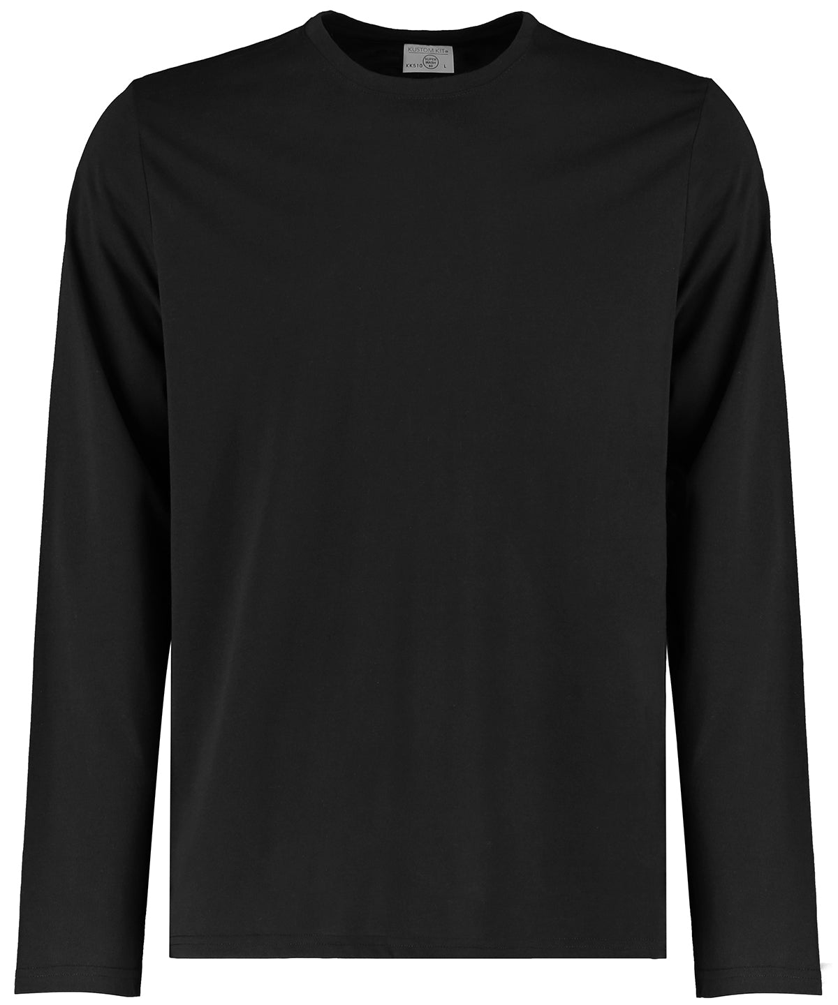 Tryck din logga på T-shirts från Kustom Kit - Anpassa Long Sleeve Superwash 60C T-Shirt - Herr i färgen Svart för företag, föreningar och privatpersoner