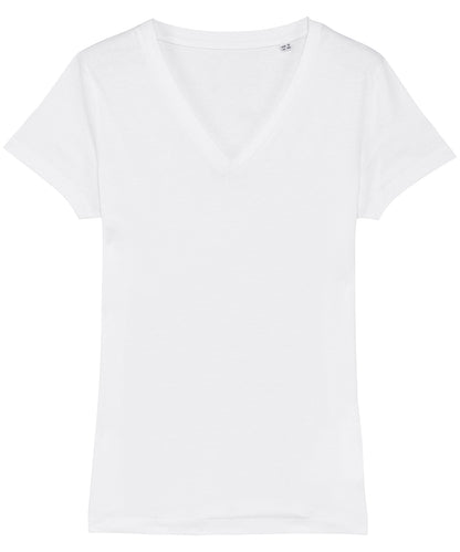 Tryck din logga på T-shirts från Stanley/Stella - Anpassa Stella Evoker V-ringad T-shirt – Dam i färgen Vit för företag, föreningar och privatpersoner