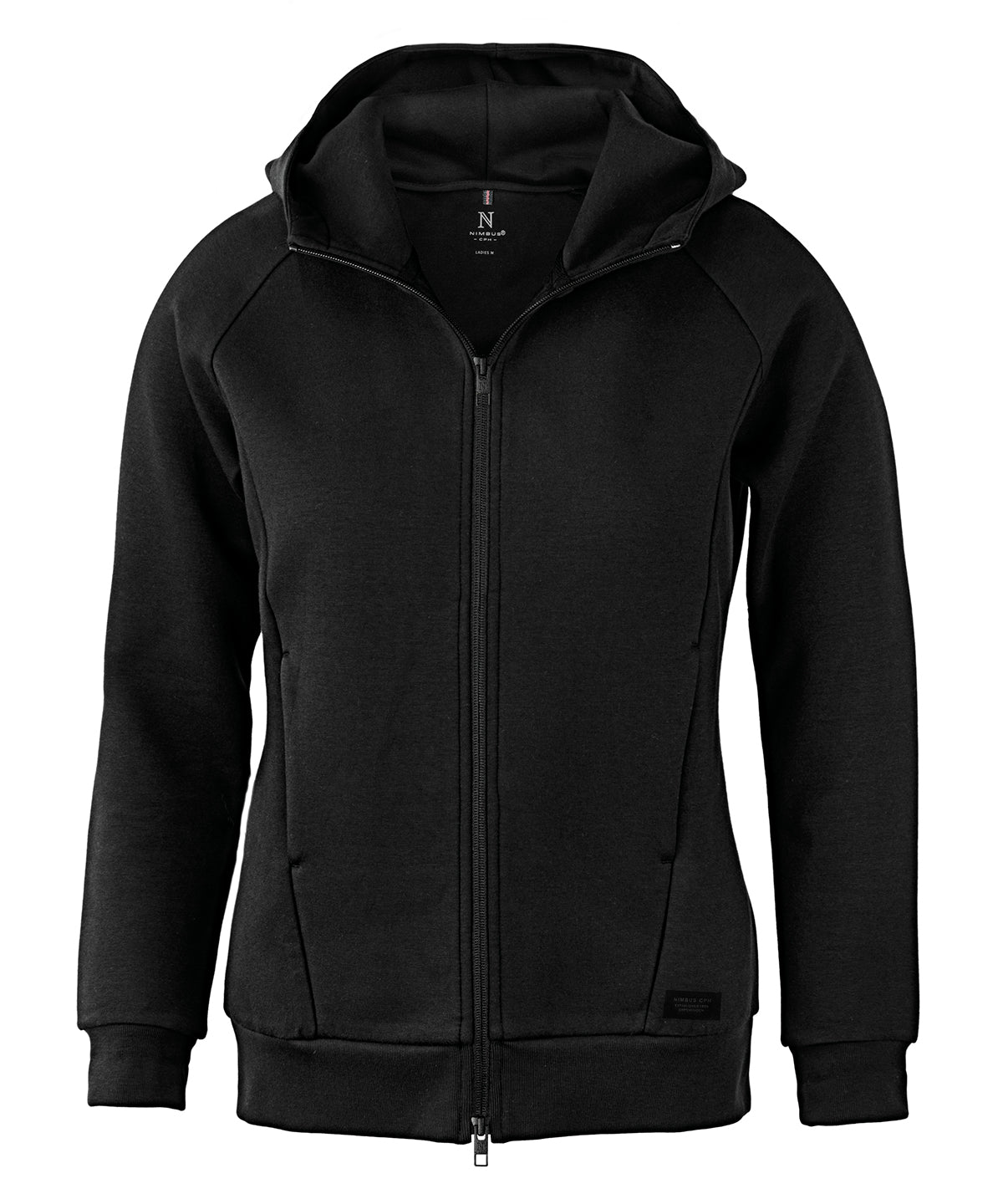 Tryck din logga på Hoodies från Nimbus - Anpassa Nimbus Dam - Hampton Premium Dubbelvikt Huvtröja i färgen Svart för företag, föreningar och privatpersoner