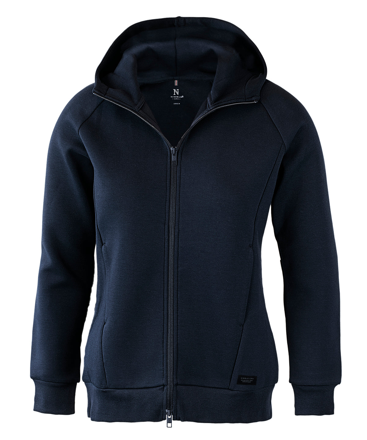 Tryck din logga på Hoodies från Nimbus - Anpassa Nimbus Dam - Hampton Premium Dubbelvikt Huvtröja i färgen Marinblå för företag, föreningar och privatpersoner