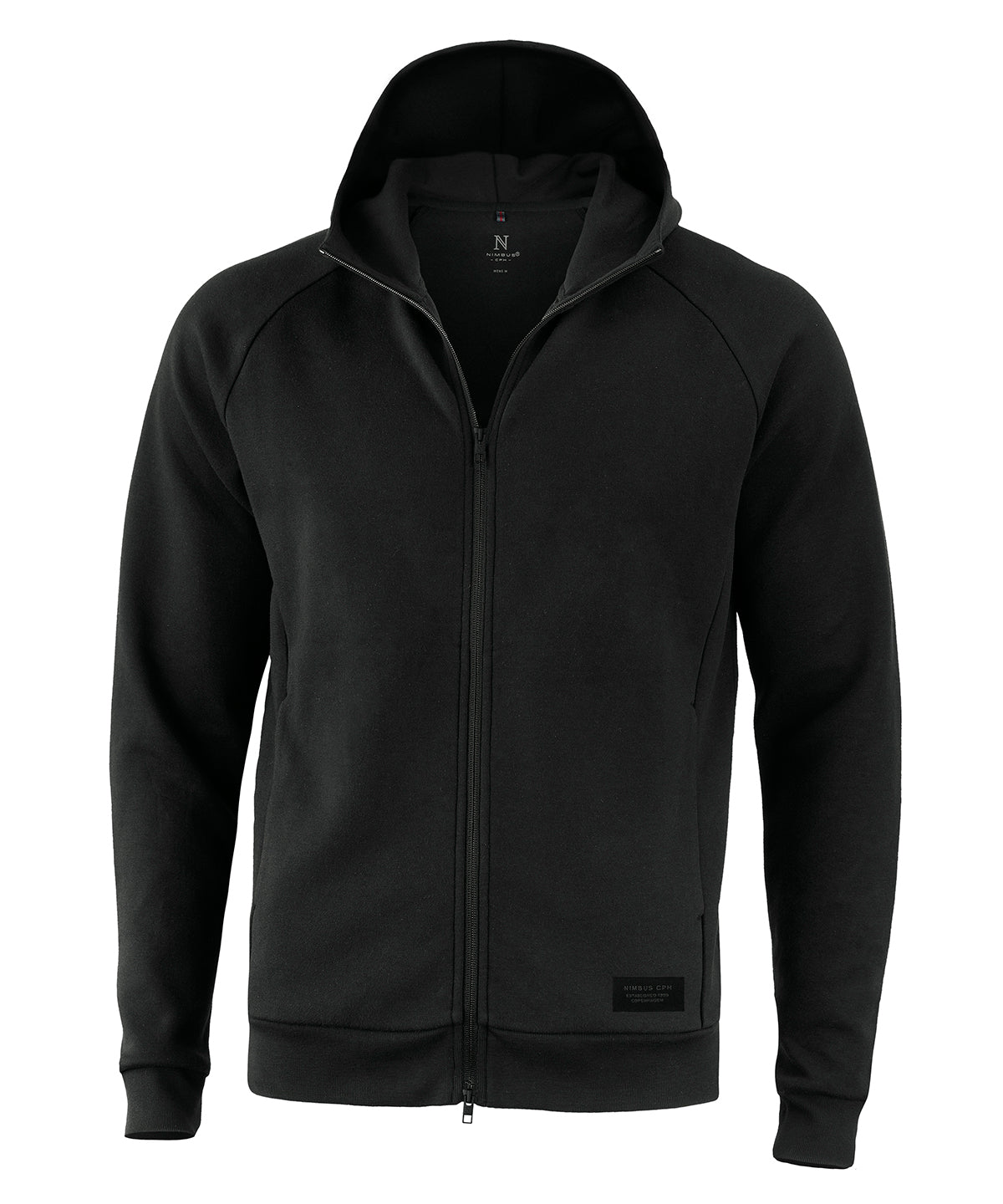 Tryck din logga på Hoodies från Nimbus - Anpassa Nimbus - Hampton Premium Dubbelvikt Huvtröja i färgen Svart för företag, föreningar och privatpersoner