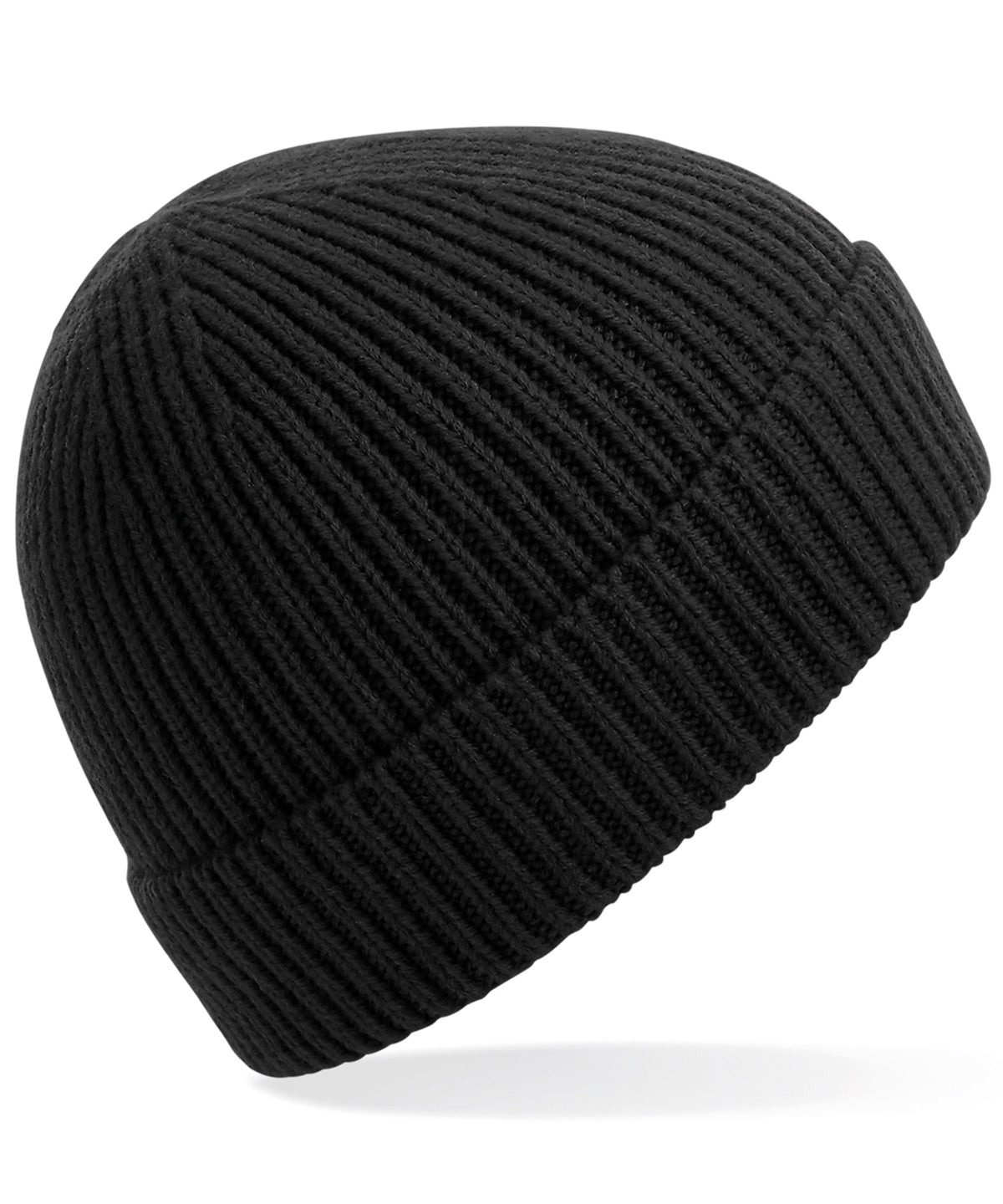 Tryck din logga på Mössor från Beechfield - Anpassa Mössa i ribbstickad Engineered knit i färgen Svart One Size för företag, föreningar och privatpersoner