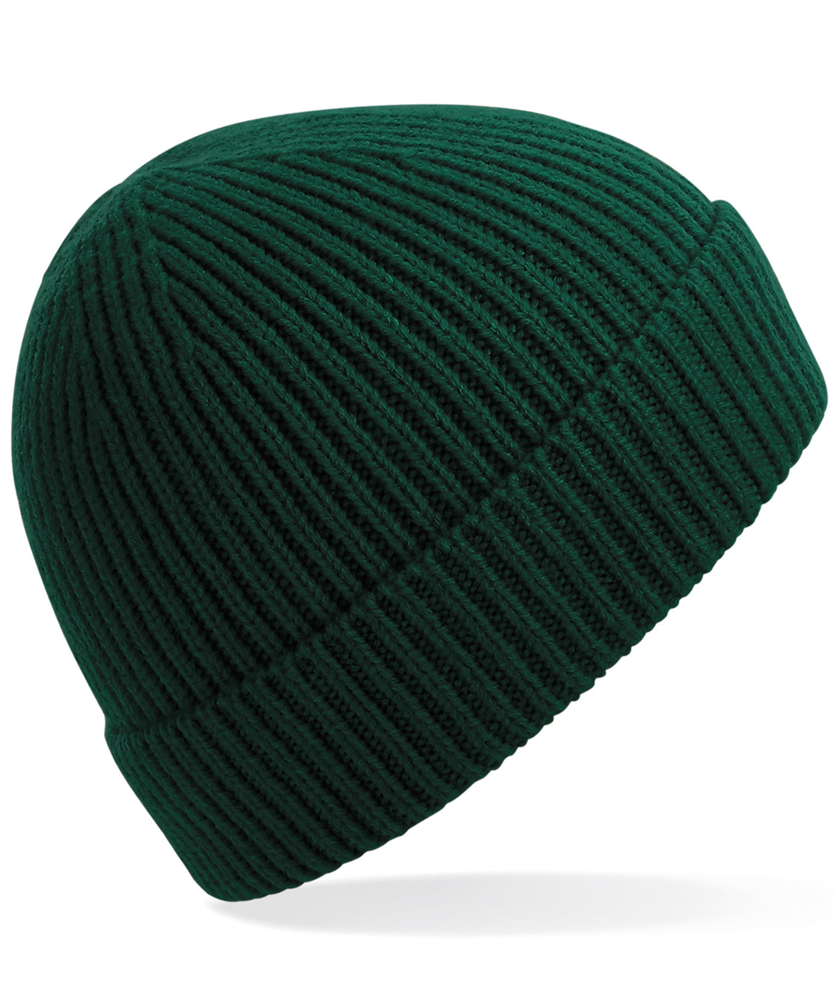 Tryck din logga på Mössor från Beechfield - Anpassa Mössa i ribbstickad Engineered knit i färgen Djup grön One Size för företag, föreningar och privatpersoner