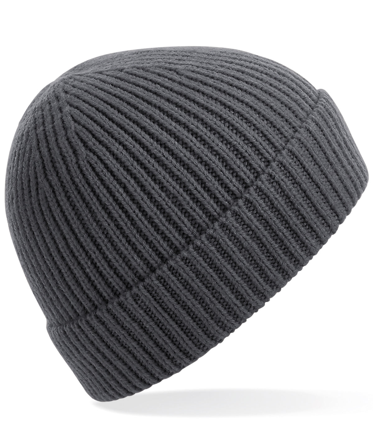 Tryck din logga på Mössor från Beechfield - Anpassa Mössa i ribbstickad Engineered knit i färgen Mörkgrå One Size för företag, föreningar och privatpersoner