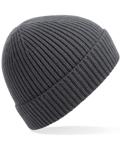 Tryck din logga på Mössor från Beechfield - Anpassa Mössa i ribbstickad Engineered knit i färgen Mörkgrå One Size för företag, föreningar och privatpersoner