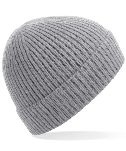 Tryck din logga på Mössor från Beechfield - Anpassa Mössa i ribbstickad Engineered knit i färgen Ljusgrå One Size för företag, föreningar och privatpersoner
