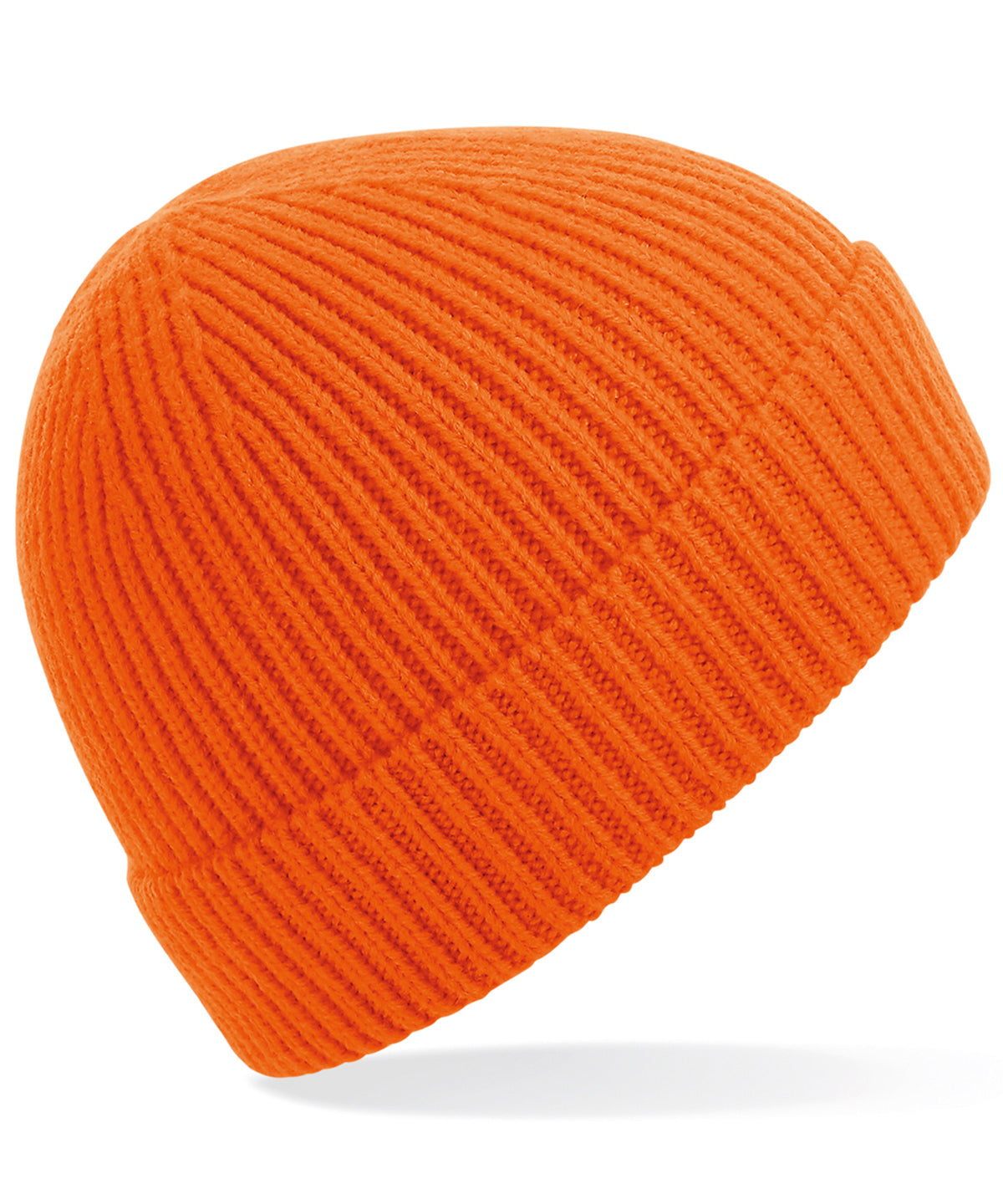 Tryck din logga på Mössor från Beechfield - Anpassa Mössa i ribbstickad Engineered knit i färgen Mellan Orange One Size för företag, föreningar och privatpersoner