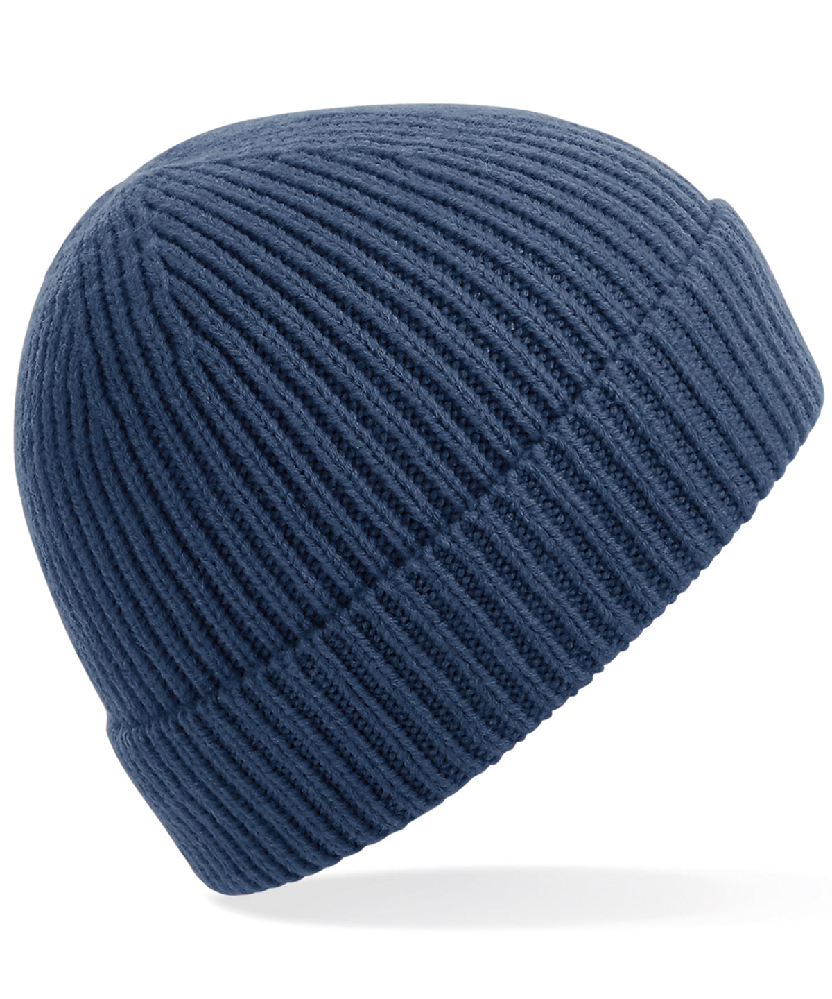 Tryck din logga på Mössor från Beechfield - Anpassa Mössa i ribbstickad Engineered knit i färgen Mörkblå One Size för företag, föreningar och privatpersoner
